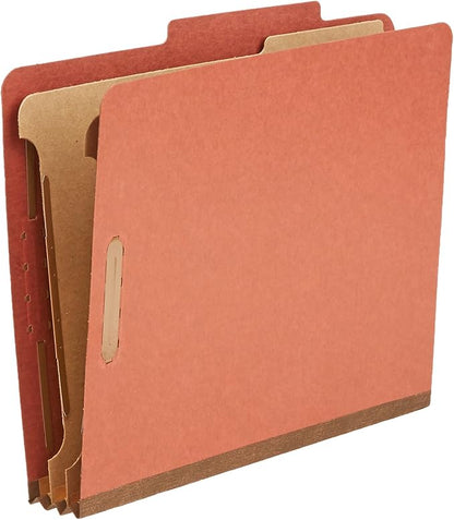 Amazon Basics Pressboard Classification File Folder with Fasteners, 2 Dividers, 2-Inch Expansion, Pack of 10, 12.17 x 10.67 inch (Letter), Red