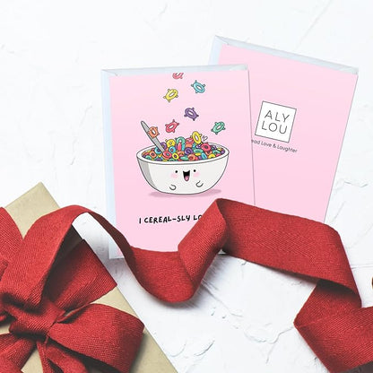 ALY LOU Birthday Card Anniversary Mother's Day Father's Day/Mom Dad/Her Him/Husband Boyfriend/Girlfriend Wife/Greeting Card (I Cereal-sly Love You)