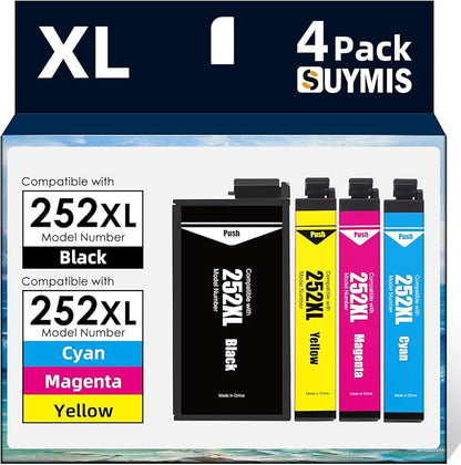 SUYMIS Remanufactured Ink Cartridges Replacement for Epson 252XL 252 XL T252XL to Use for Workforce WF-7110 WF-7720 WF-7710 WF-3620 WF-3640 Printer (1 Large Black, 1 Cyan, 1 Magenta, 1 Yellow) 4 Pack