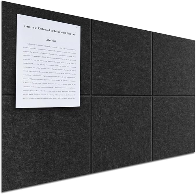 Large Felt Bulletin Board(36" x 24"),Cork Board Alternative,6 Pack Felt Wall Tiles with Safe Removable Adhesive Tabs,Notice Pin Board/Message Board/Vision Board for Office, School & Home