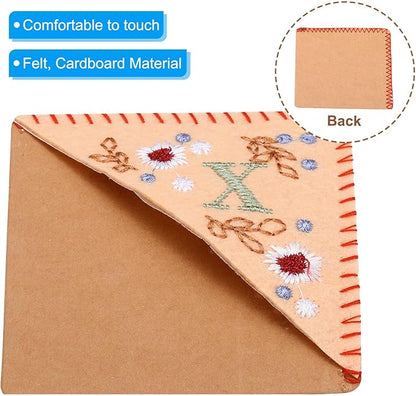 PATIKIL Personalized Embroidered Corner Bookmark, Cute Flower Felt Stitched Triangle Book Mark Page Marker for Women Men Book Lovers Teachers, Pink, Letter x