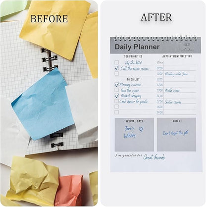 Daily Planner Notebook, To Do List Notepad, Spiral Notebook, Undated-52 Sheets-6.5" x 9.8" Checklist, Notebooks for Work, Personal Organizer Notepad, Daily Task Notebook (Gray)