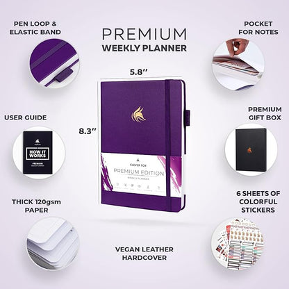 Clever Fox Planner Premium Edition – Undated Luxurious Weekly & Monthly Planner to Increase Productivity and Hit Your Goals – Organizer – Start Anytime, A5, Lasts 1 Year, Purple (Weekly)