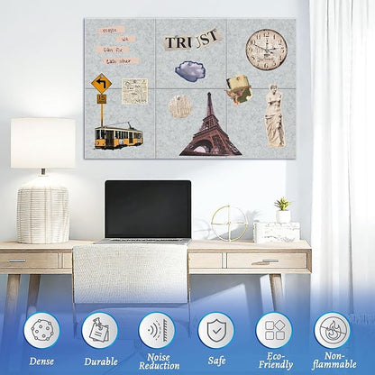 Large Cork Board for Walls with 30 Push Pins-24"X36", Easy to Peel&Stick Vision Bulletin Board Tiles, Black Poster Felt Board Supplies Set Home Office Classroom Corkboard Decor Self Adhesive