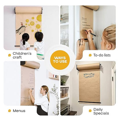 IDL Packaging 24" Wall Mounted Kraft Paper Roll Dispenser & Cutter for Rolls up to 24" Wide and 9" in Diameter – Durable Paper Holder with a Serrated Blade – Wall Mount Set Included