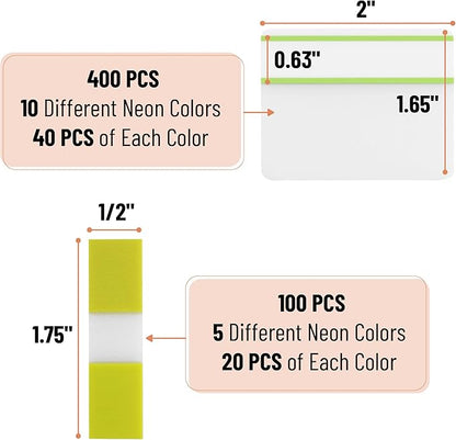 Mr. Pen Sticky Index Tabs - 500 Pcs, 21 Sets, Colorful Page Markers for Binders, Books, & Notebooks
