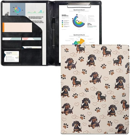 Cozeyat Cute Dachshund Padfolio for Women Binder Portfolio Folder, PU Leather Folder A4 Conference Pad Document Organizer Notepad Holder