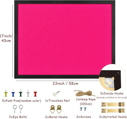 Large Bulletin Board Cork Boards Vision Board with Felt, 23"x17" Display Pin Board for Walls, Desk, Jewelry, Notes, Collection, Photos, Office, Black Framed and Pink Felt Board, 1pc
