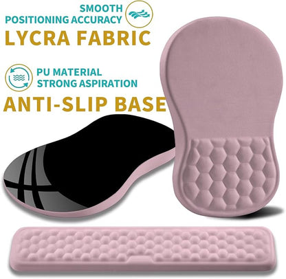 Hokafenle 2 in 1 Ergonomic Mouse Pad Wrist Support & Wrist Rest for Computer Keyboard Set, with Relieve Carpal Tunnel Pain Massage Bulge and Full Memory Gel Design (2In1 Set, Pink)