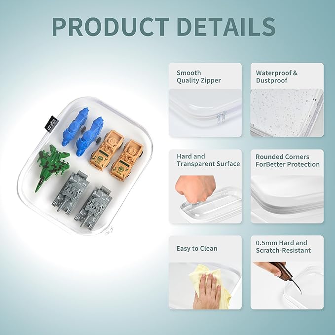 Bliss Bins - Hard Sided Clear Zipper Case for Storage- Professional-Grade Plastic Clear Zipper Pencil Case,Toy Storage Bins, Toiletry Pouch, Travel Organizer, Cosmetic Bag（White,2 Pack, L）