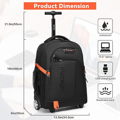Rolling Backpack, 18 inch Laptop Travel Backpack with Wheels for Men Women, Rolling Wheeled Backpack for Business Travel