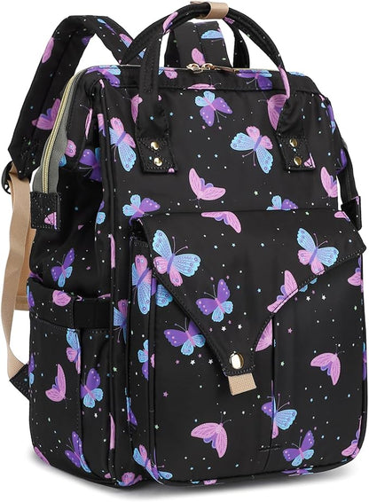 Butterfly Laptop Backpack College School Backpack Bookbags Nurse Backpacks Travel Bags for Women Girls Fits 15.6 Inch Notebook