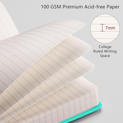 RETTACY Journaling Notebooks, A5 Lined Notebook Journal with 320 Numbered Pages, 5.7'' × 8.3'', Medium Size, Journal Notebook for Writing, Work, Leather Hardcover, 100 GSM Thick Paper (Mint)