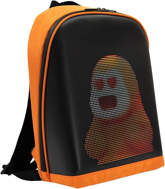 LED Color Screen Customizable photo/icon Backpack,Water-Resistant Travel Bag with USB Port and Comfortable Padding, Orange