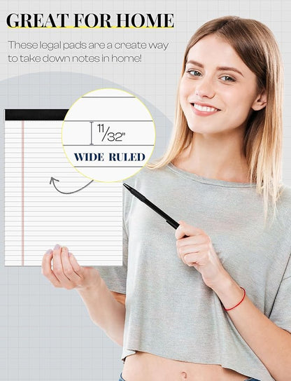 12 Pack Note Pads 8.5 x 11 White Legal Pads 8.5 x 11 Wide Ruled Lined Writing Pads Legal Notepads Legal Ruled White Lined Paper Pads 8.5 x 11 Inch 30 Sheets Per Writing Pad for School, Office, Home