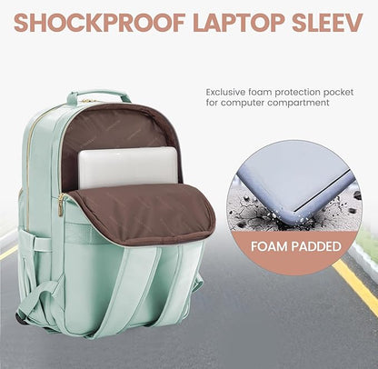 LOVEVOOK Leather Backpack for Women,17.3 inch Leather Laptop Backpack Women Computer Backpack Laptop Bag,Stylish Quilted Travel Backpack Purse Work College Teacher Backpack with USB Port,Powder Blue