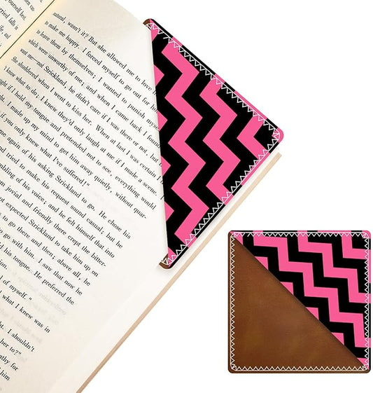 Personalized Leather Bookmarks, Fun & Cute Book Accessories for Reading Lovers, Unbreakable Page Markers for Women Men Girls Boys Student Teacher Kids Retirement Birthday Gifts (Black&Pink Stripes)