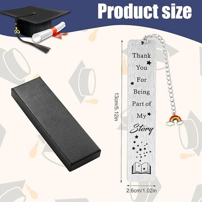 Teacher Appreciation Bookmark, Metal Graduation Bookmark for Teacher Thank You Book Marker with Rainbow Charm Stainless Steel Teacher Bookmark Students Gifts Gratitude for Tutors, with Gift Box