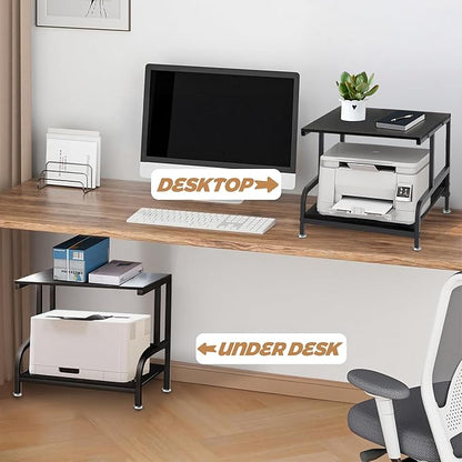 2-Tier Printer Desk Stand, Desktop Printer Stand, Printer Stand for Desk, Printer Shelf Desk Organization for Home,Office Desktop Printer,3D Printer,Fax Machine,Scanner,17.3”D x 11.8”W x 15.7”H, Black
