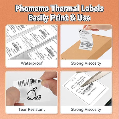 Phomemo Thermal Sticker Label Paper, Multi-Purpose Self-Adhesive Tag for M120/M110/M100/M200/M220/M150/M250 Label Maker Machine, 1.57"x1.57"(40X 40mm), 180 Labels/Roll,Black on White