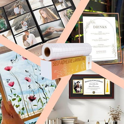 HTVRONT Clear Self-Adhesive Laminating Vinyl Roll-12 x50FT Non Thermal Laminating Film,No Machine Needed Clear Vinyl Laminate for Stickers