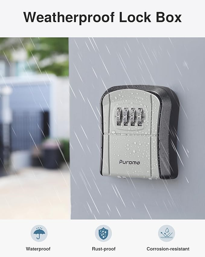 Puroma Key Lock Box Combination Lockbox Wall-Mounted Key Storage Box for House Keys, Resettable Code Safe Security Lock Box for Home, Office, Garage, Apartment Spare Key Storage (2 Pack, Grey)