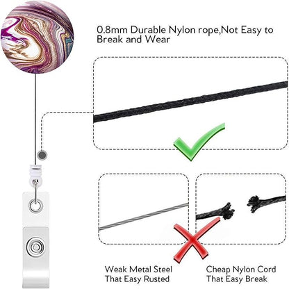 Retractable ID Badge Holder Nurse Badge Reels with Clip Name Card Holders for Office Worker Doctor Nurse (4 Pack Colorful Marble B)