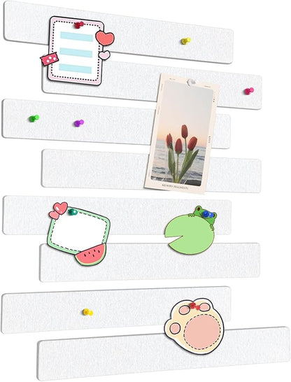 Cork Board for Walls - 8 Pack Felt Pin Board Bar Strips - Self-Adhesive Lightweight Bulletin Board - Cork Board for Office with 40 Push Pins No Damage for Wall