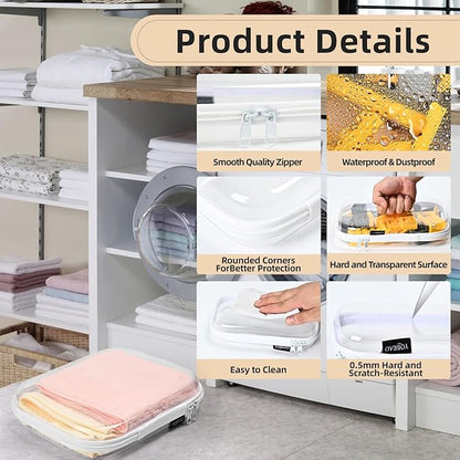 Bliss Bins - Hard Sided Clear Zipper Case for Storage- Professional-Grade Plastic Clear Zipper Pencil Case,Toy Storage Bins, Toiletry Pouch, Travel Organizer, Cosmetic Bag（White,3 Pack, LMS）