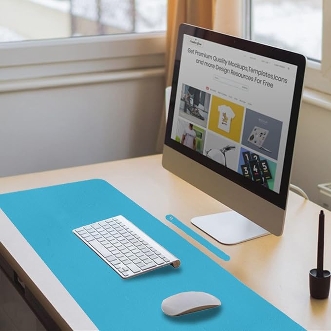 ‎Boutilon Leather Desk Pad 35"x 17" Non-Slip Mouse Pad,Office Desk Mat,Waterprooft PU Leather Desk Blotter,Desk Pad Protector,Desk Writing Pad for Home Office Decor (L-Blue,35"x 17")