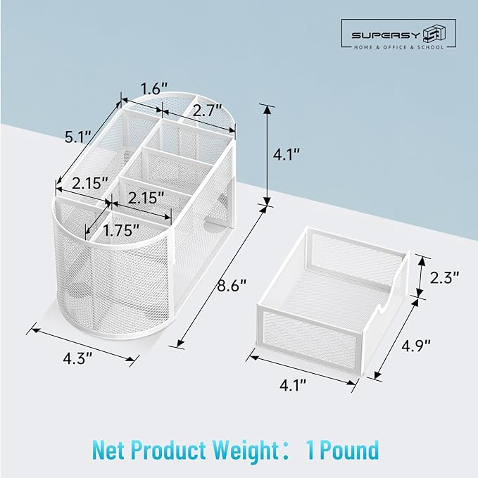 SUPEASY Mesh Desk Organizer, Desk Accessories & Workspace Organizers with Drawers, Pencil Holder for Desk with 9 Compartments for Office Suppliess, 8.6 x 4.3 x 4.1 Inch, White