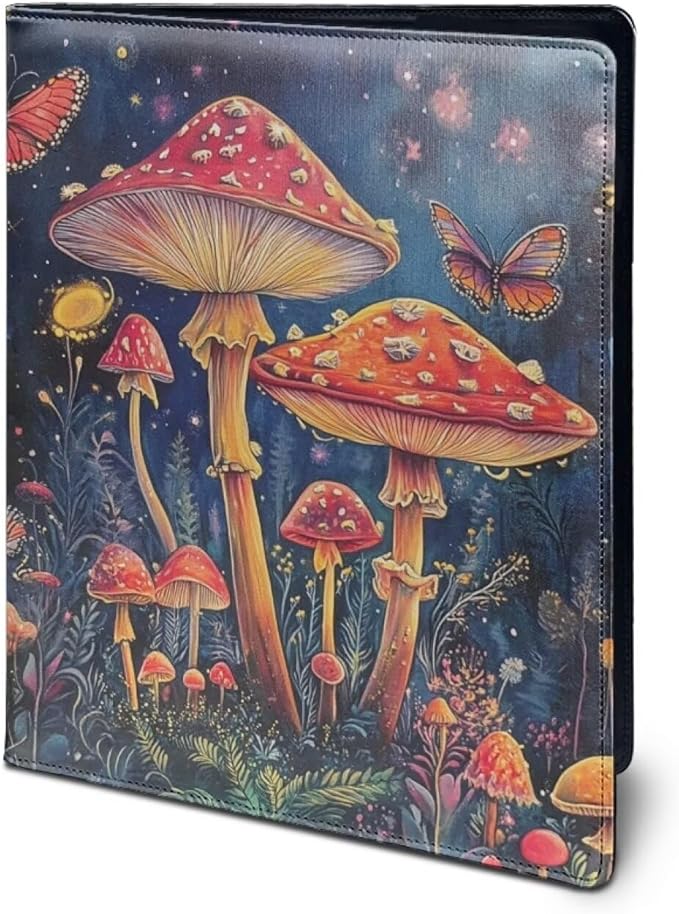 Cozeyat Mushroom Butterfly Portfolio Padfolio Resume Folder with Pocket, PU Leather Interview Writing Legal Pads Document Organizer Portfolio with Business Card Holder