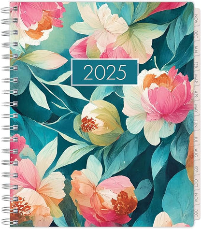 Essential PRO 2025 Daily, Weekly & Monthly Planner, 7"x9": 14 Months (Nov 2024 - Dec 2025) Monthly Tabs,Daily Tracking,Notes Pages,Storage Pocket,Bookmark w Sticky Notes (Teal Floral)