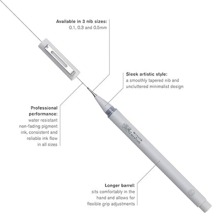 Winsor & Newton Fineliner Fine Point Pen Set, Assorted, Set of 3, Cool Grey