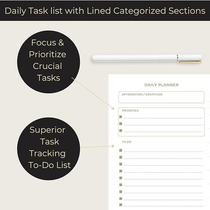 Daily To Do List Notepad for Work - Daily Planner Pad 8.5 x 11 50 Sheet with Gold Edge - Daily Planner Notepad - Daily Schedule Board - Daily Plan - Daily Notepad - Work To Do List Notebook Organizer