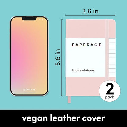 PAPERAGE Lined Pocket Journal Notebook, 2 Pack, (Blush), 160 Pages, Small Notebook, 3.6 inches x 5.6 inches - 100 GSM Thick Paper, Hardcover
