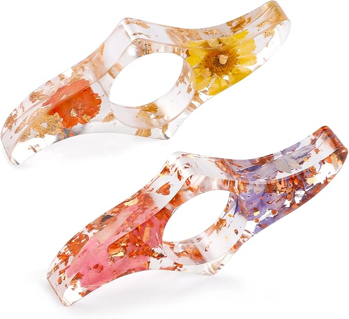 Prasacco 2 Pieces Book Page Holder, Dried Flower Resin Book Holders for Reading Thumb Ring Page Holder Flower Bookmark Reading Accessories for Readers Book Lovers Bookworm Bookmarks (2PCS Style5)