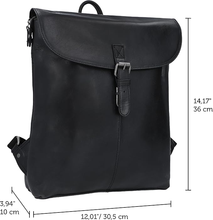 Gusti Leather Backpack for Men and Women - Kieran Leather Laptop Backpack, Genuine Goatskin Leather Bag, Spacious Interior with Snap Lock Closure, Black Leather Backpack for Women and Men, 11L