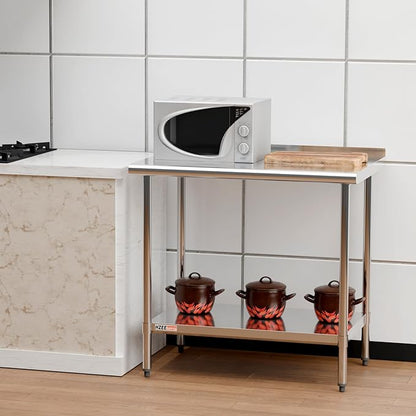 Stainless Steel Table for Prep & Work with Blacksplash and Adjustable Undershelf 36 x 24 inches,3ft, Heavy Duty Commercial Kitchen Table for Restaurant, Home, Hotel, Kitchen Prep Tables