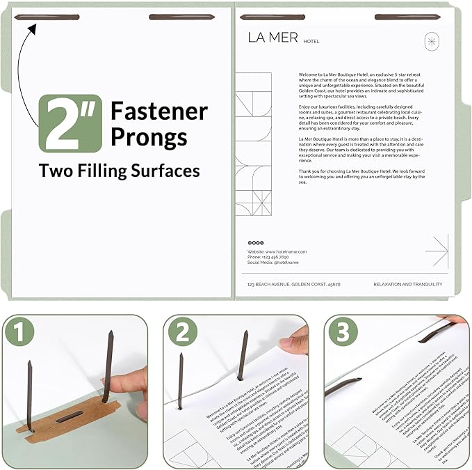 SUNEE File Folders with Fasteners, Manila Folders Letter Size, 2 Reinforced Fasteners, 1/3-Cut Tab, Pastel Color, 50 Pack, Keep Organized for Your Office Documents School Files