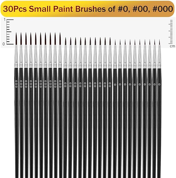 Anezus Tiny Detail Paint Brushes 30 Pcs Fine Paint Brushes Set with 3 Size #0#00#000 Liner Brush for Miniature 40k Model Crafts Watercolor Acrylics Oil