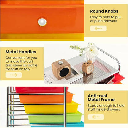 Giantex 12-Drawer Rolling Storage Cart, Multipurpose Movable Organizer Cart, Utility Cart for Home, Office, School (Multicolor)
