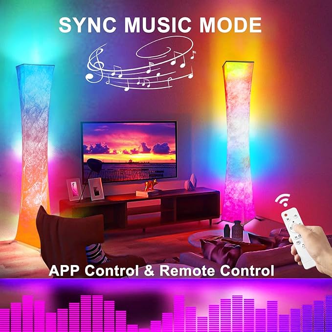Floor Lamp, Smart Led Lamp RGB Color Changing with APP & Remote Control, DIY Mode, Music Sync Standing Modern Corner Lamp for Living Room Bedroom Game (Square, 62 inch)