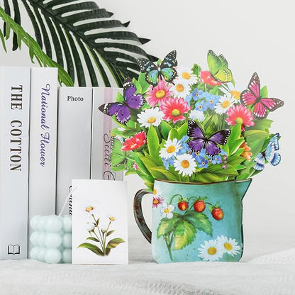 Pop Up Cards,Wildflowers & Butterflies,12 Inch Forever Flower Bouquet 3D Popup Greeting Cards With Blank Note Card and Envelope,Perfect For Birthday,Christmas,Thanksgiving Day,Mother's Day Gifts