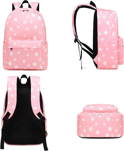Flowers School Backpack for Teens Girls, Womens College Bookbags Kids School Bags Laptop Backpacks (Pink)