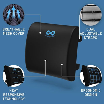 Everlasting Comfort Lumbar Support Pillow for Office Chair - Gel Infused Back Cushion for Chair, Car, Couch - Lumbar Pillow Promotes Better Posture, Back Pain Relief - Ideal for Gaming and Desk Chairs