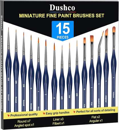 Detail Paint Brushes Set - 15pcs Miniature Paint Brushes, Art Painting for Acrylic Watercolor Gouache Oil & Face Painting, Models, Citadel, Figurine and Paint by Number Kit for Adults