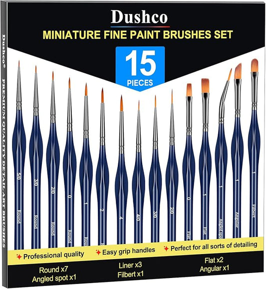 Detail Paint Brushes Set - 15pcs Miniature Paint Brushes, Art Painting for Acrylic Watercolor Gouache Oil & Face Painting, Models, Citadel, Figurine and Paint by Number Kit for Adults