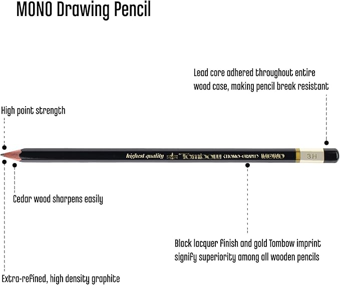 Tombow MONO Drawing Pencil, 3H, Graphite 12-Pack