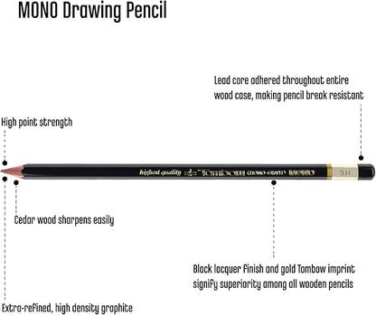Tombow MONO Drawing Pencil, 3H, Graphite 12-Pack